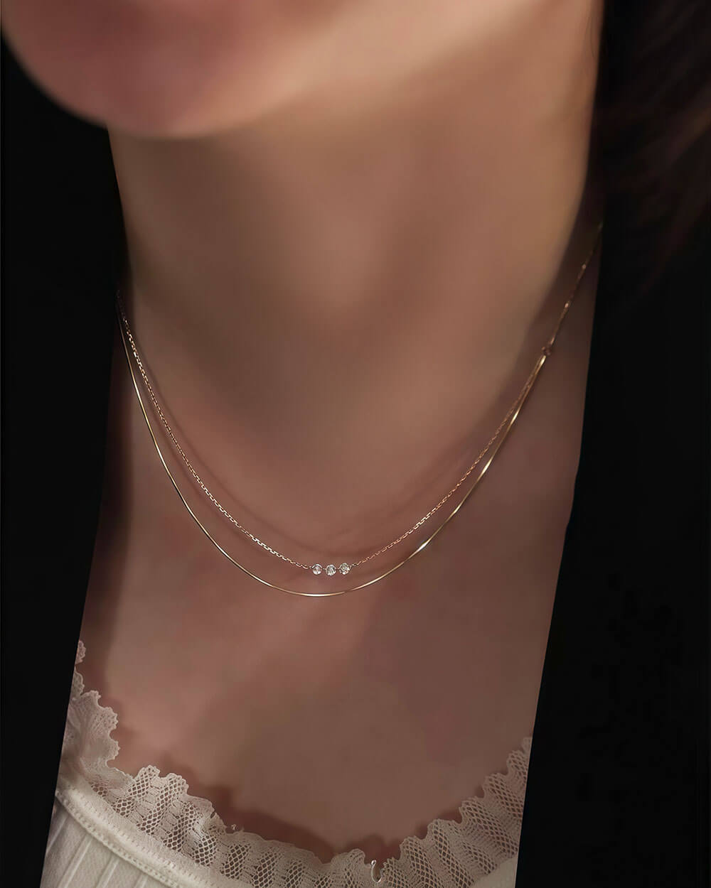 Astra Beam – Triple Diamond Layered Necklace