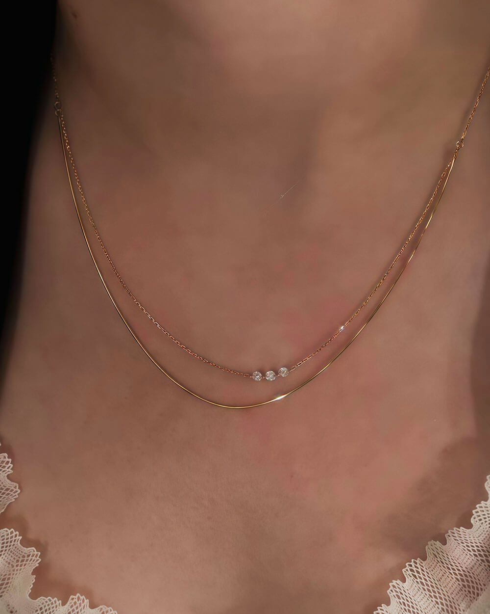 Astra Beam – Triple Diamond Layered Necklace