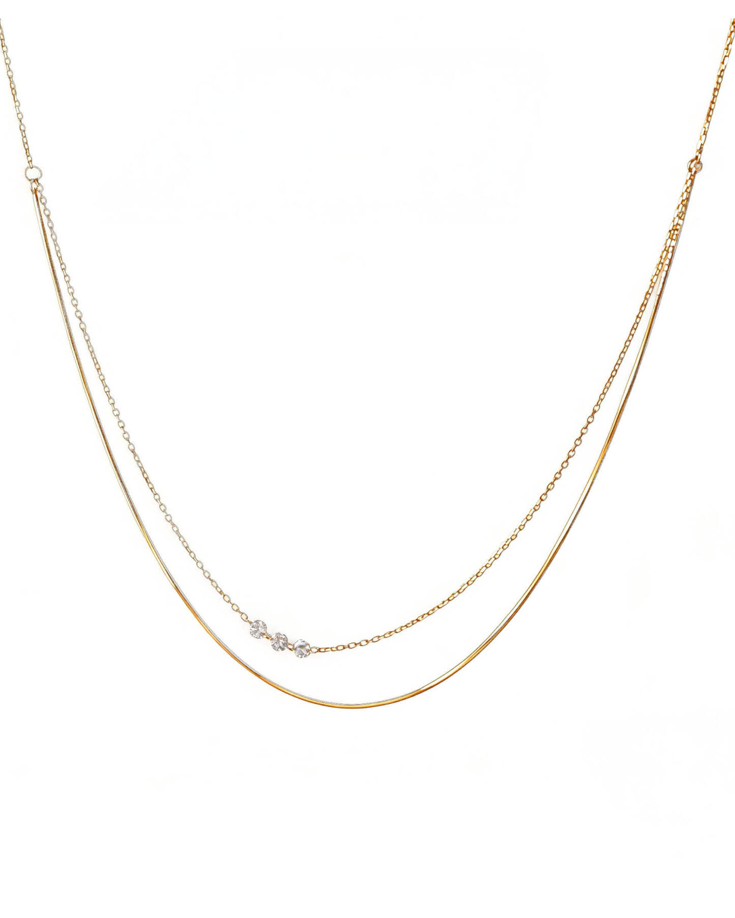Womens Diamond Necklace | 14K Gold Triple Drilled Diamond Layered Necklace