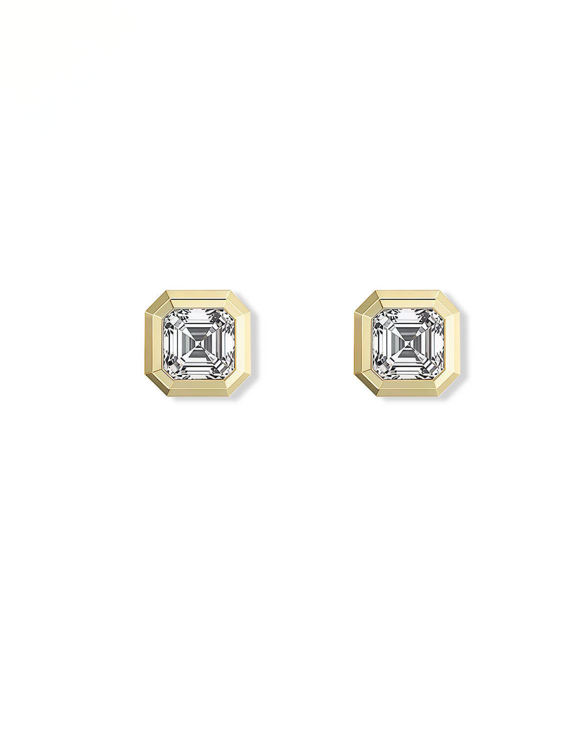 Square Diamond Earrings | Asscher Cut 14K Gold Stud Earrings