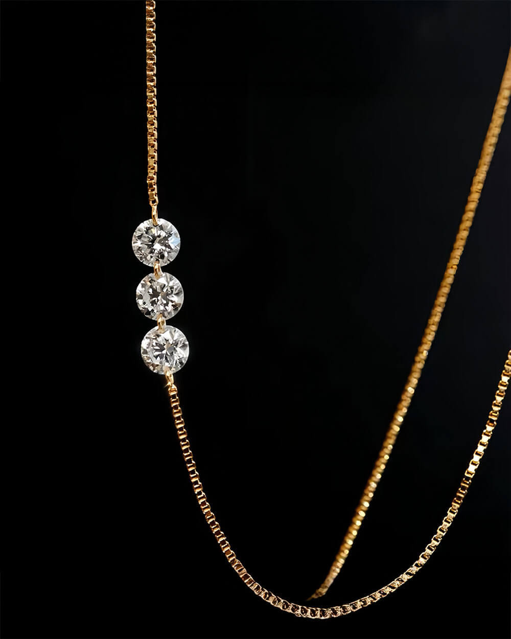 Solara Trio – Drilled Diamond Box Chain Necklace