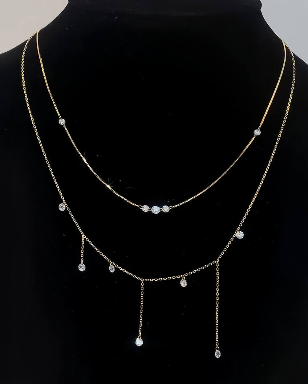 Solara Trio – Drilled Diamond Box Chain Necklace