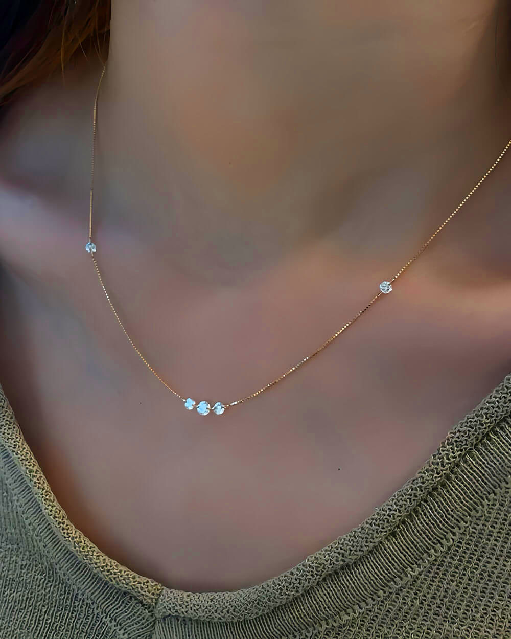 Solara Trio – Drilled Diamond Box Chain Necklace