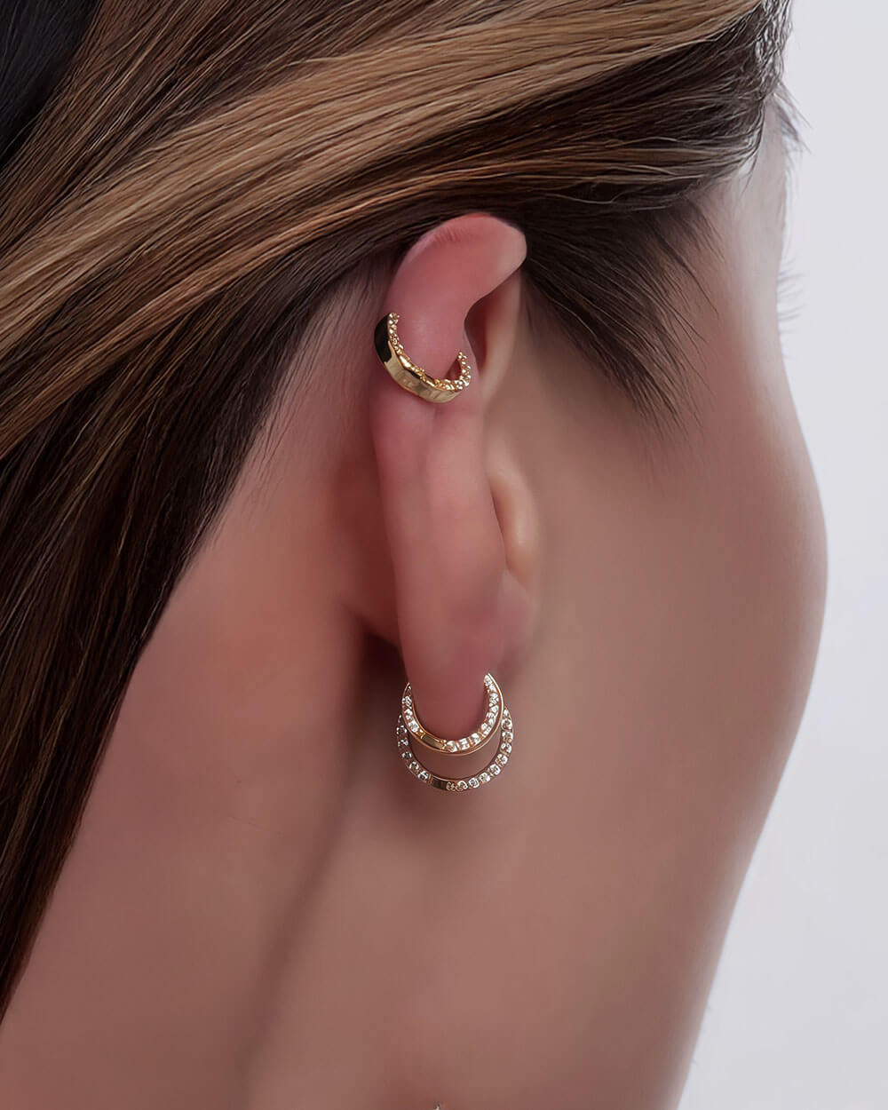 Halo Arc – Side Set Diamond Huggie Earrings