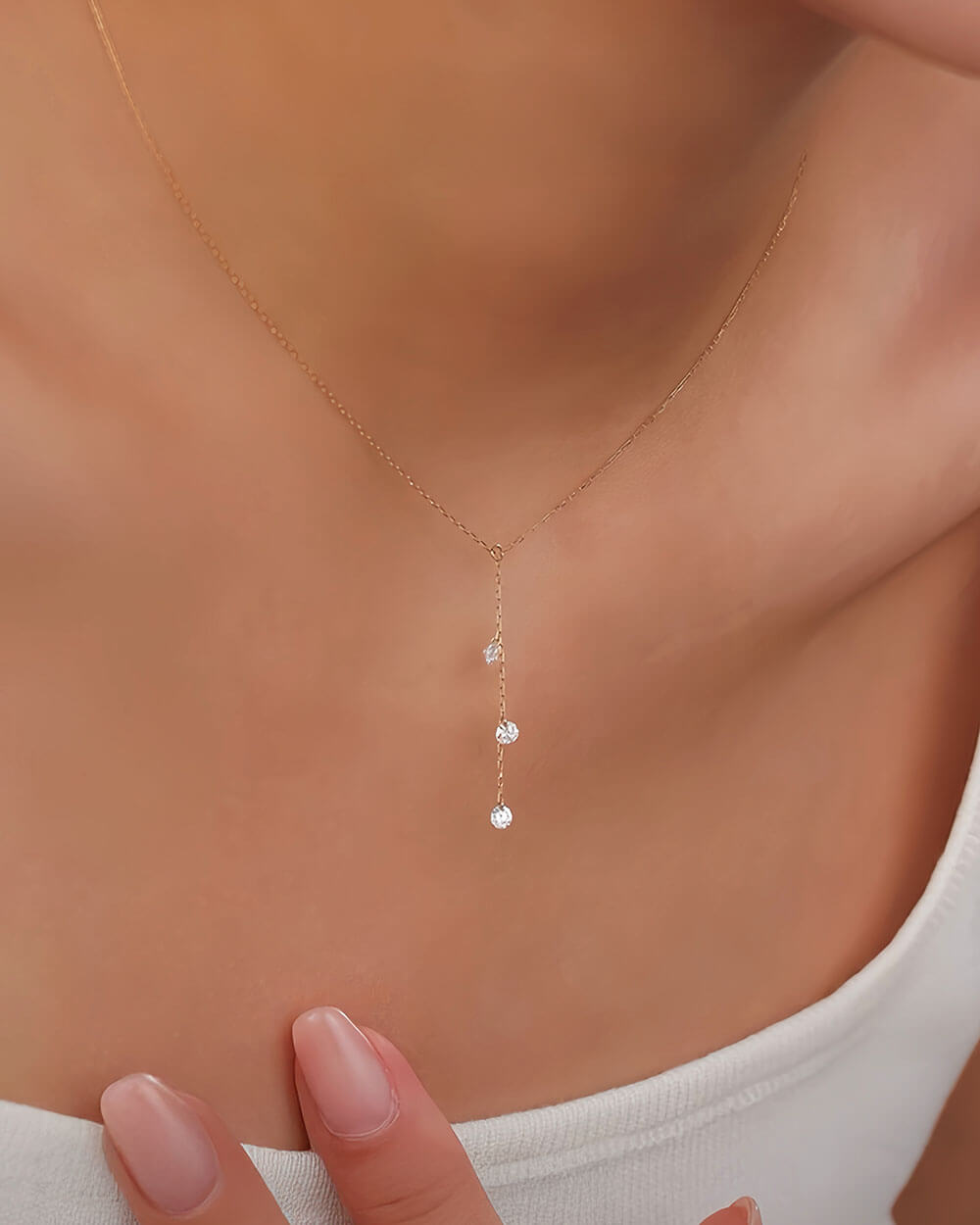 Lina Drop – Long Trio Diamond Necklace