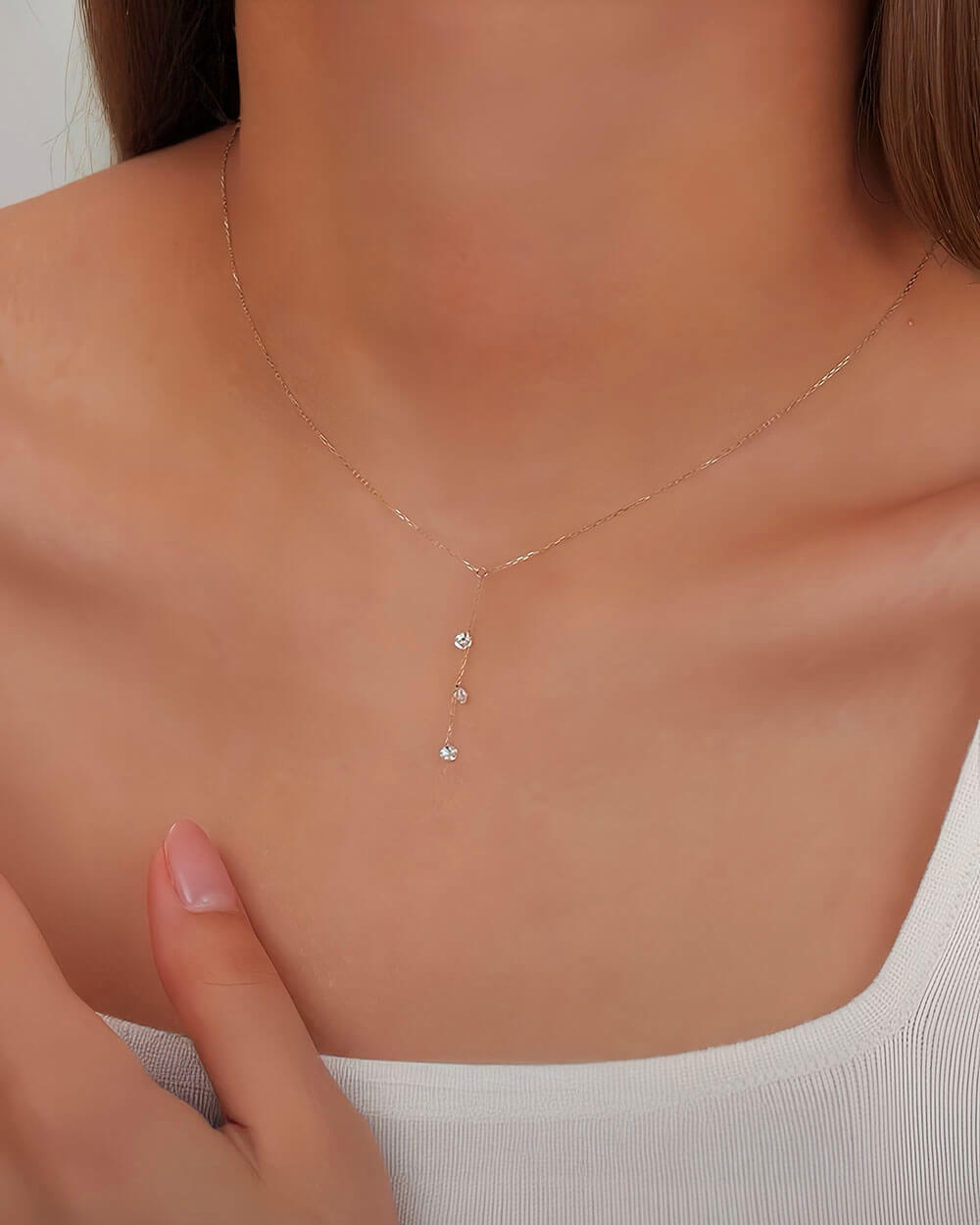 Lina Drop – Long Trio Diamond Necklace