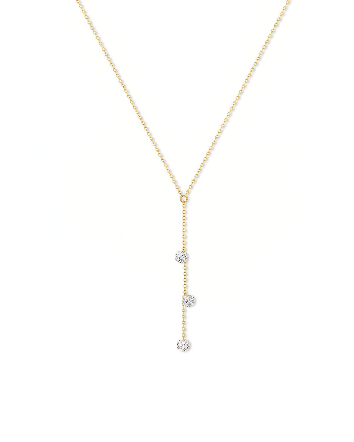 Gold Diamond Necklace | Long Trio Drop Pendant in 14K Gold