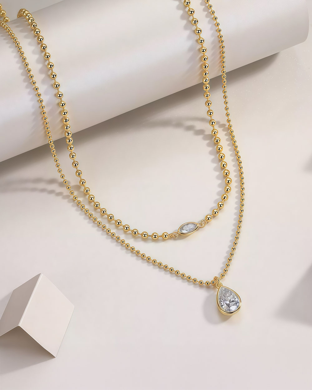 Serene Note – Lab Solitaire Diamond Beaded Necklace
