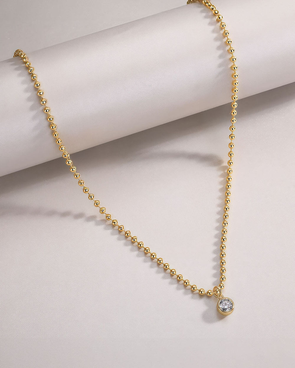 Serene Note – Lab Solitaire Diamond Beaded Necklace
