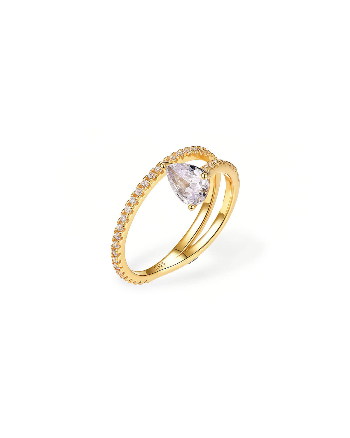 Pear Diamond Ring | 14K Gold Double Layer Lab Grown Pear Cut Ring