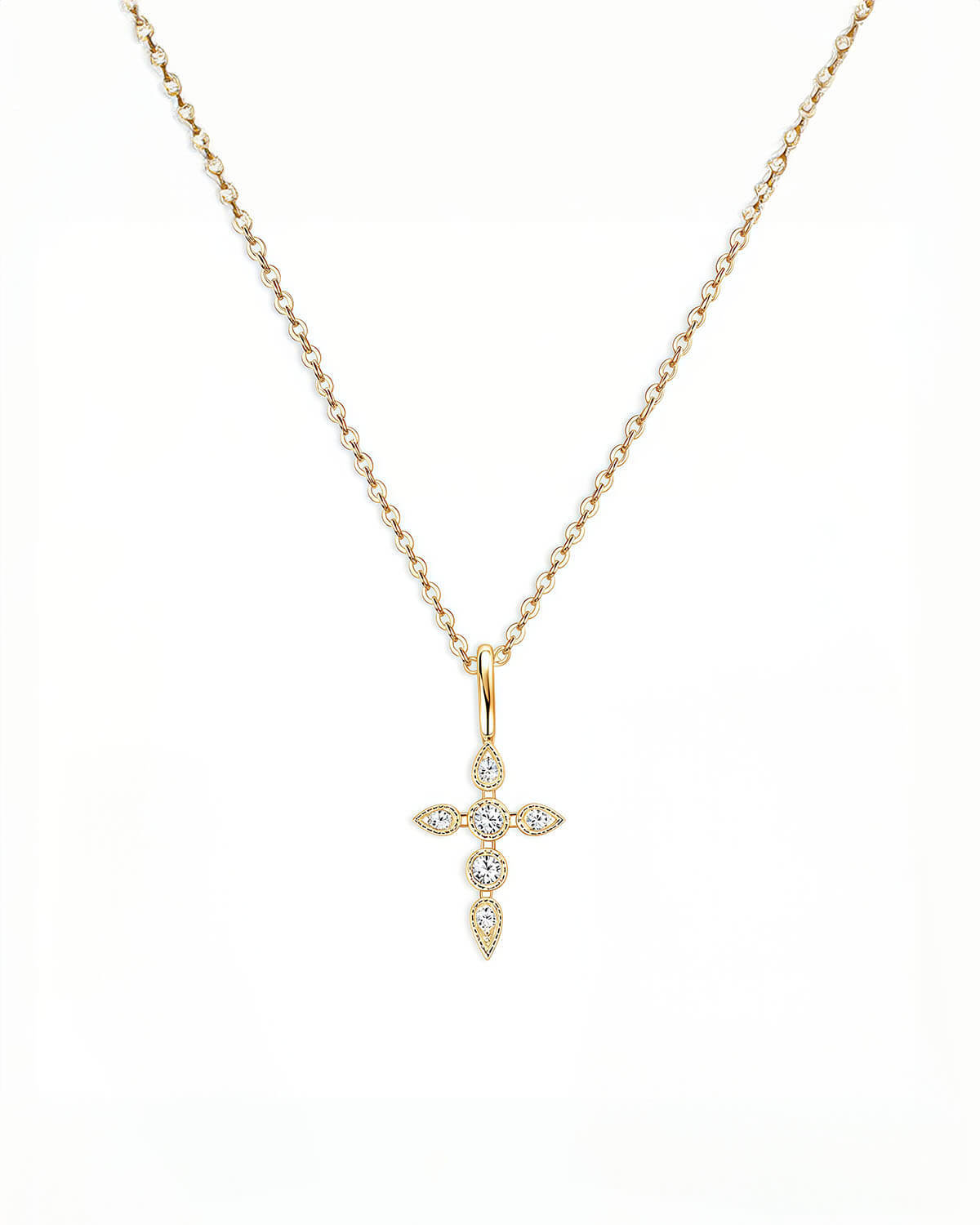 14k Gold Diamond Cross Pendant Necklace-Opreshyne