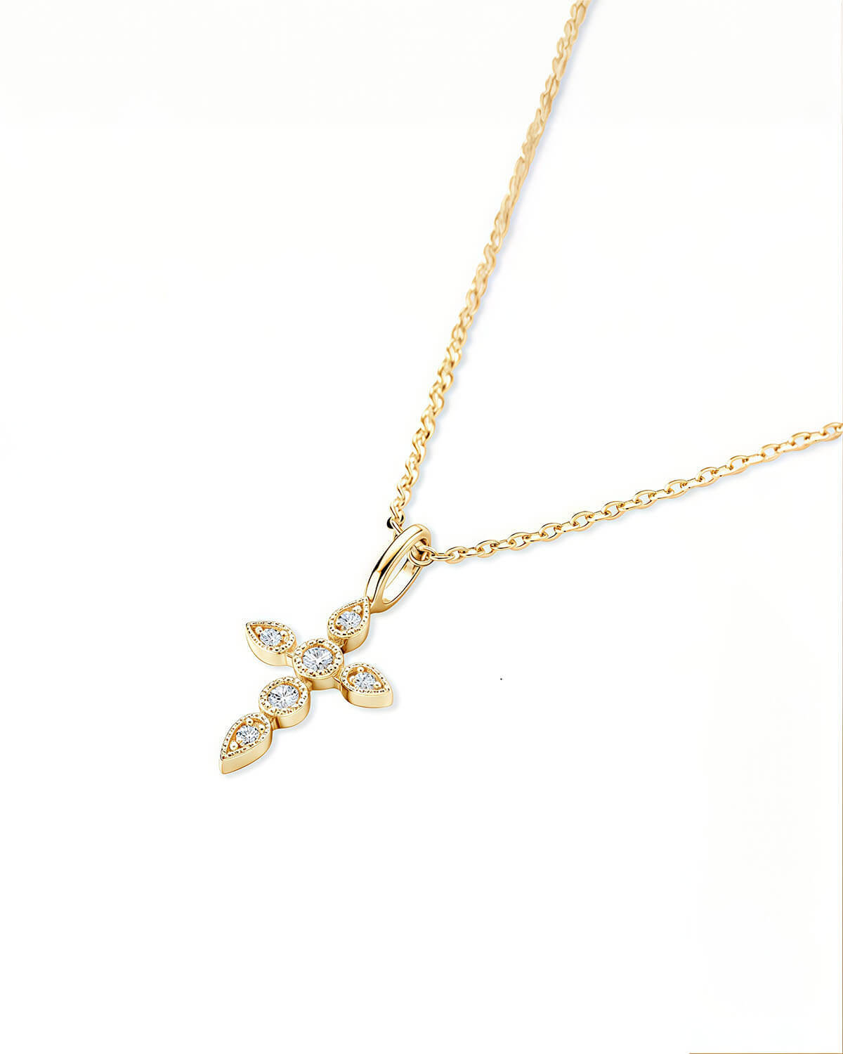 14k Gold Diamond Cross Pendant Necklace-Opreshyne