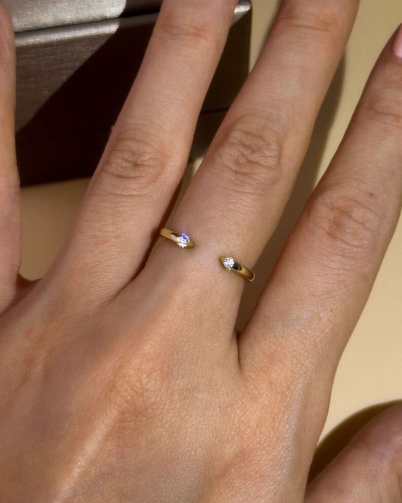 14k Gold Ring Womens with Two Small Diamonds-Opreshyne