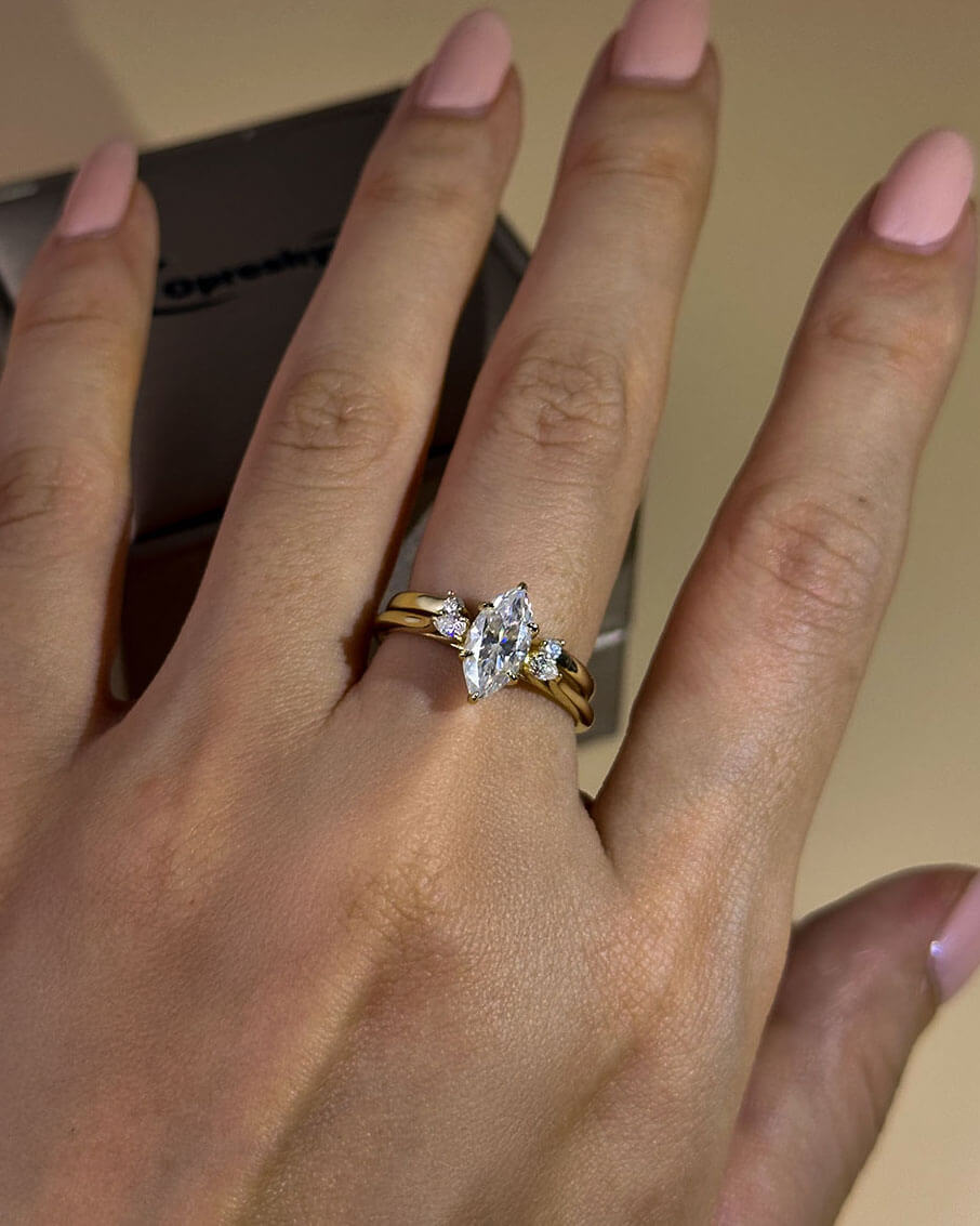 14k Gold Ring Womens with Two Small Diamonds-Opreshyne