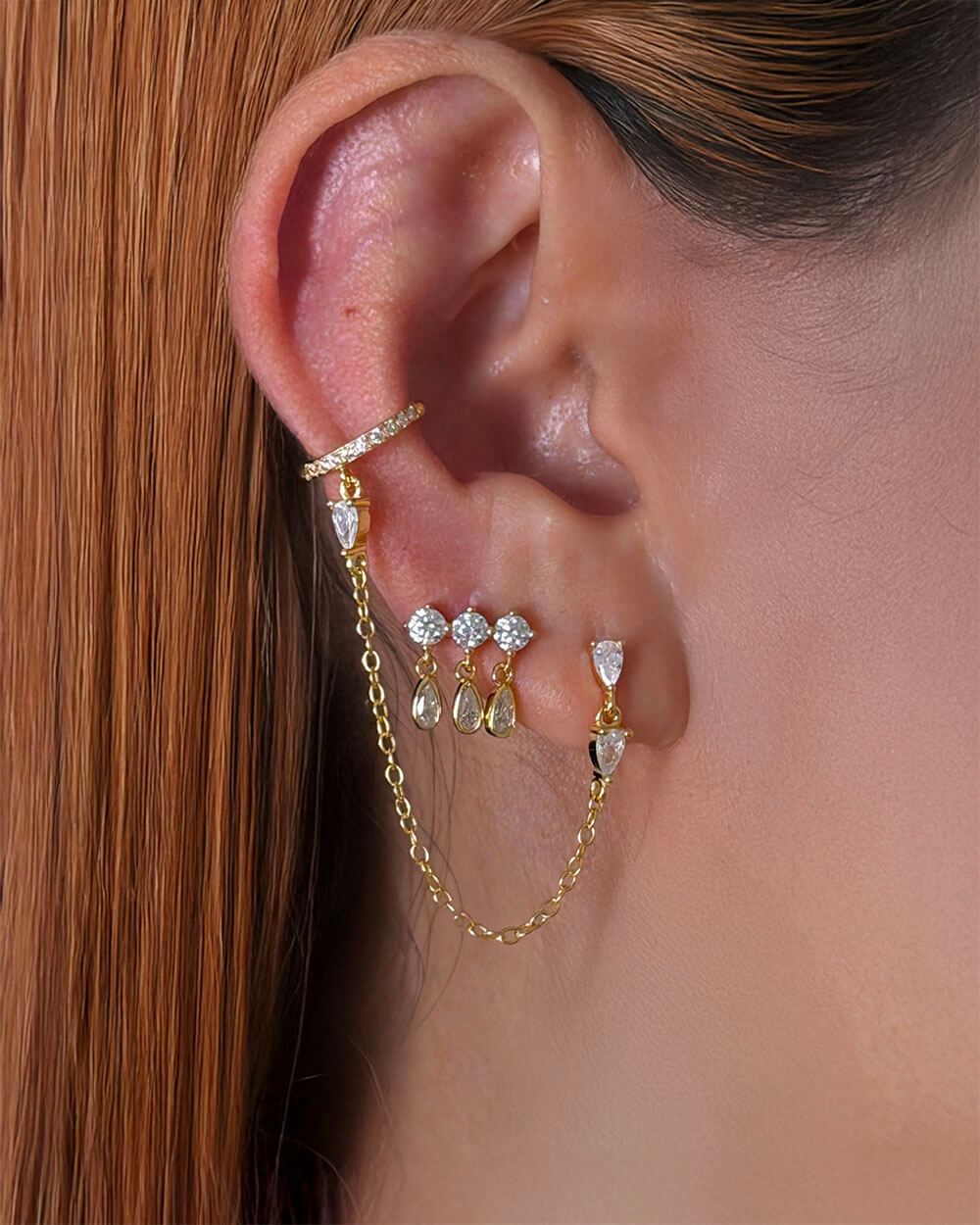 Aera Link – Pear Diamond Chain Cuff Earrings