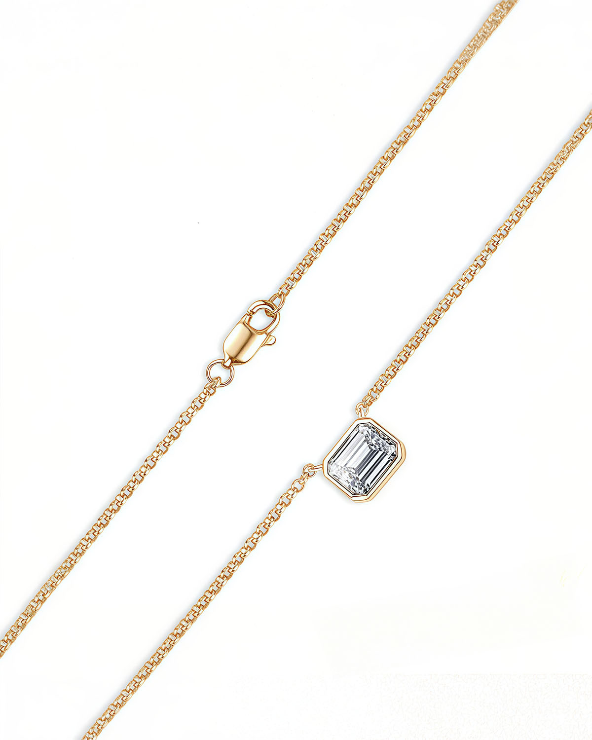 1ct Diamond Solitaire Necklace with Emerald-Cut Design-Opreshyne