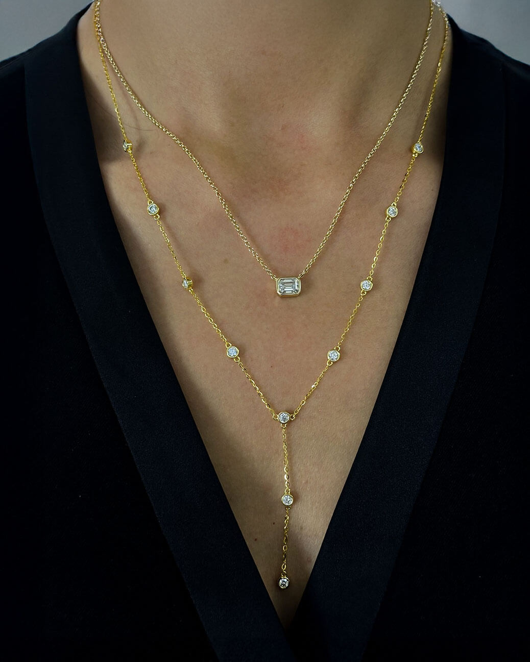 Sleek Diamond Pendant Necklace with Subtle Y-Shape-Opreshyne