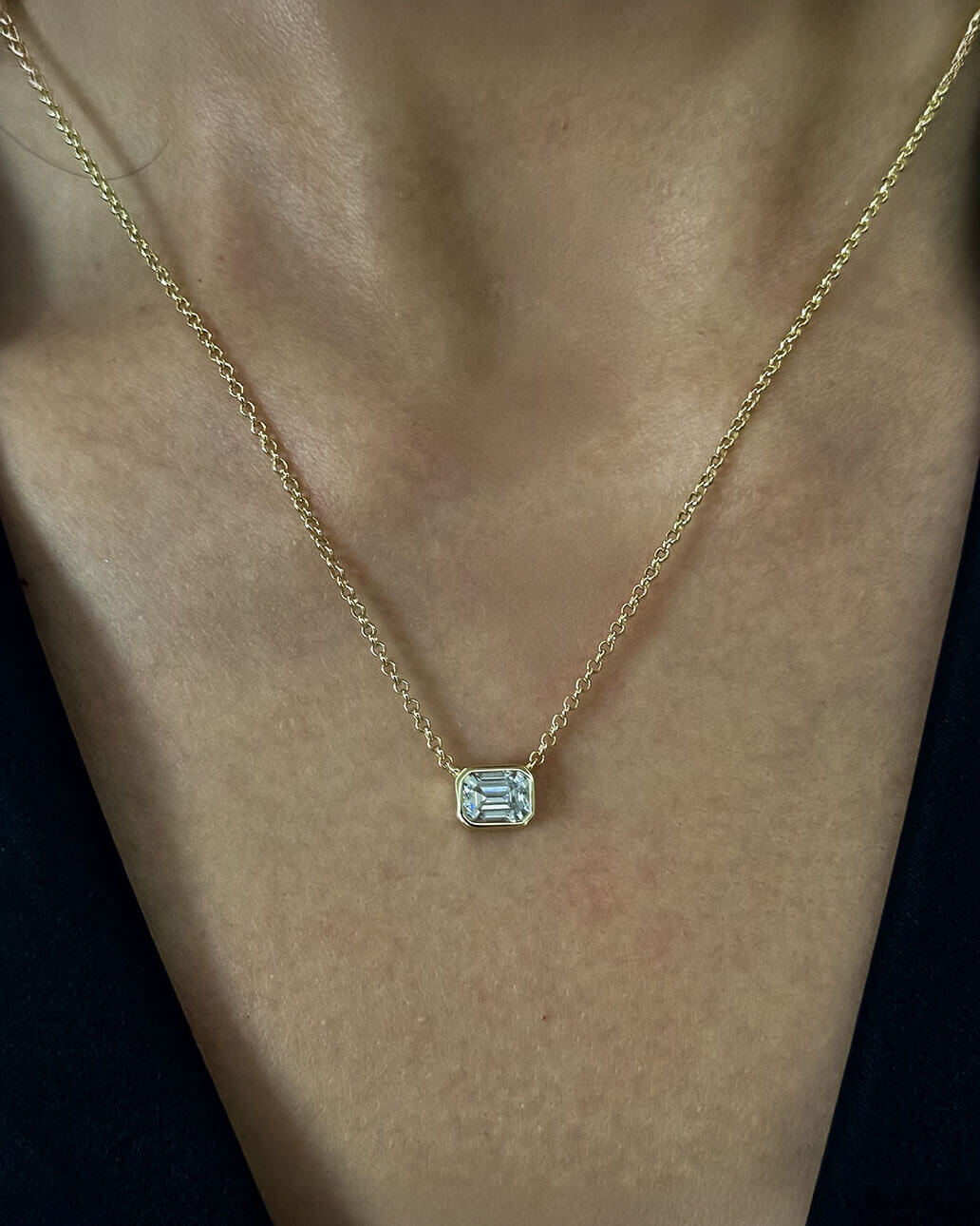 1ct Diamond Solitaire Necklace with Emerald-Cut Design-Opreshyne