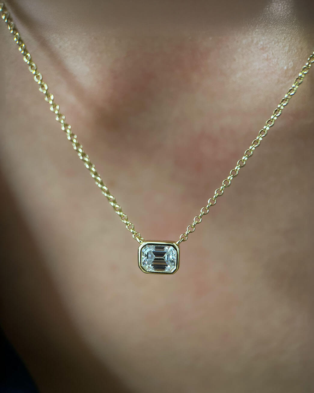 1ct Diamond Solitaire Necklace with Emerald-Cut Design-Opreshyne