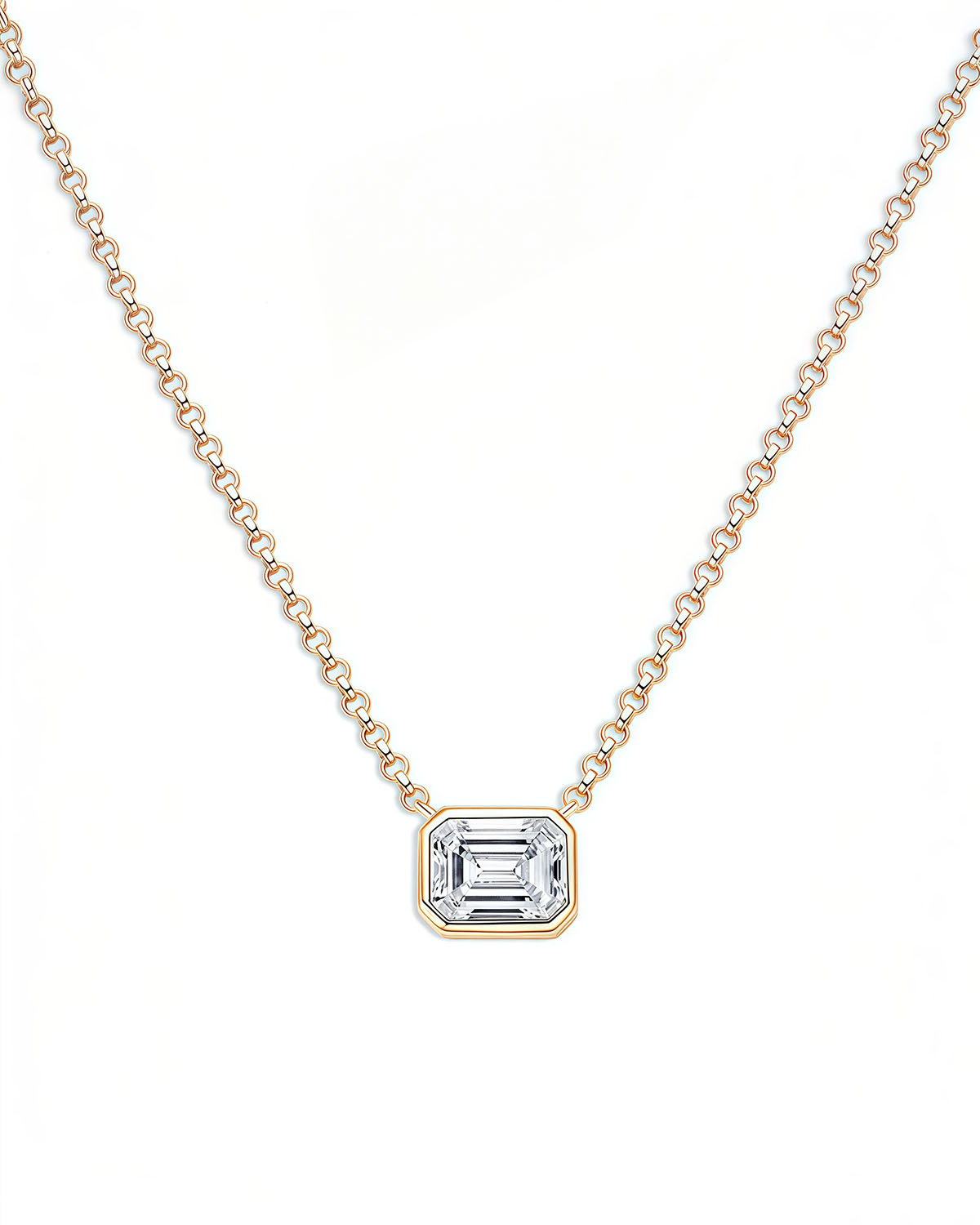 1ct Diamond Solitaire Necklace with Emerald-Cut Design-Opreshyne