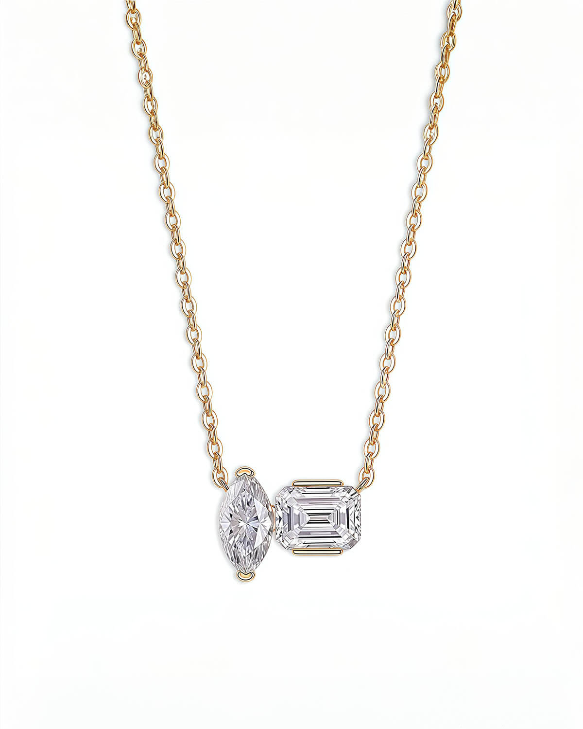 2ct Gold Diamond Necklace with Marquise and Emerald Cut Stones-Opreshyne