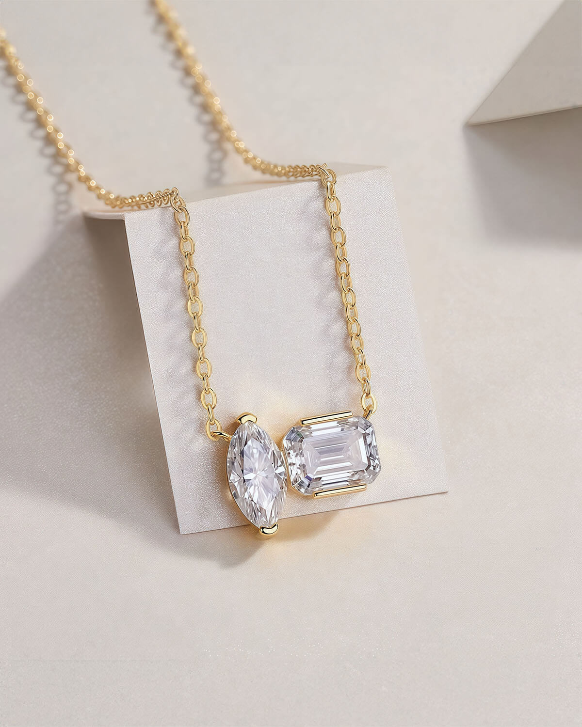 2ct Gold Diamond Necklace with Marquise and Emerald Cut Stones-Opreshyne