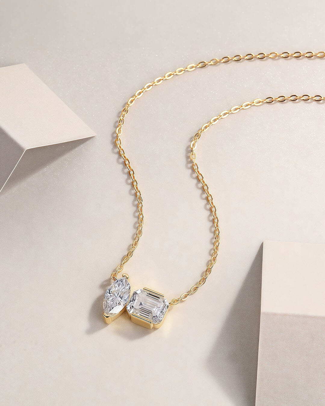 2ct Gold Diamond Necklace with Marquise and Emerald Cut Stones-Opreshyne