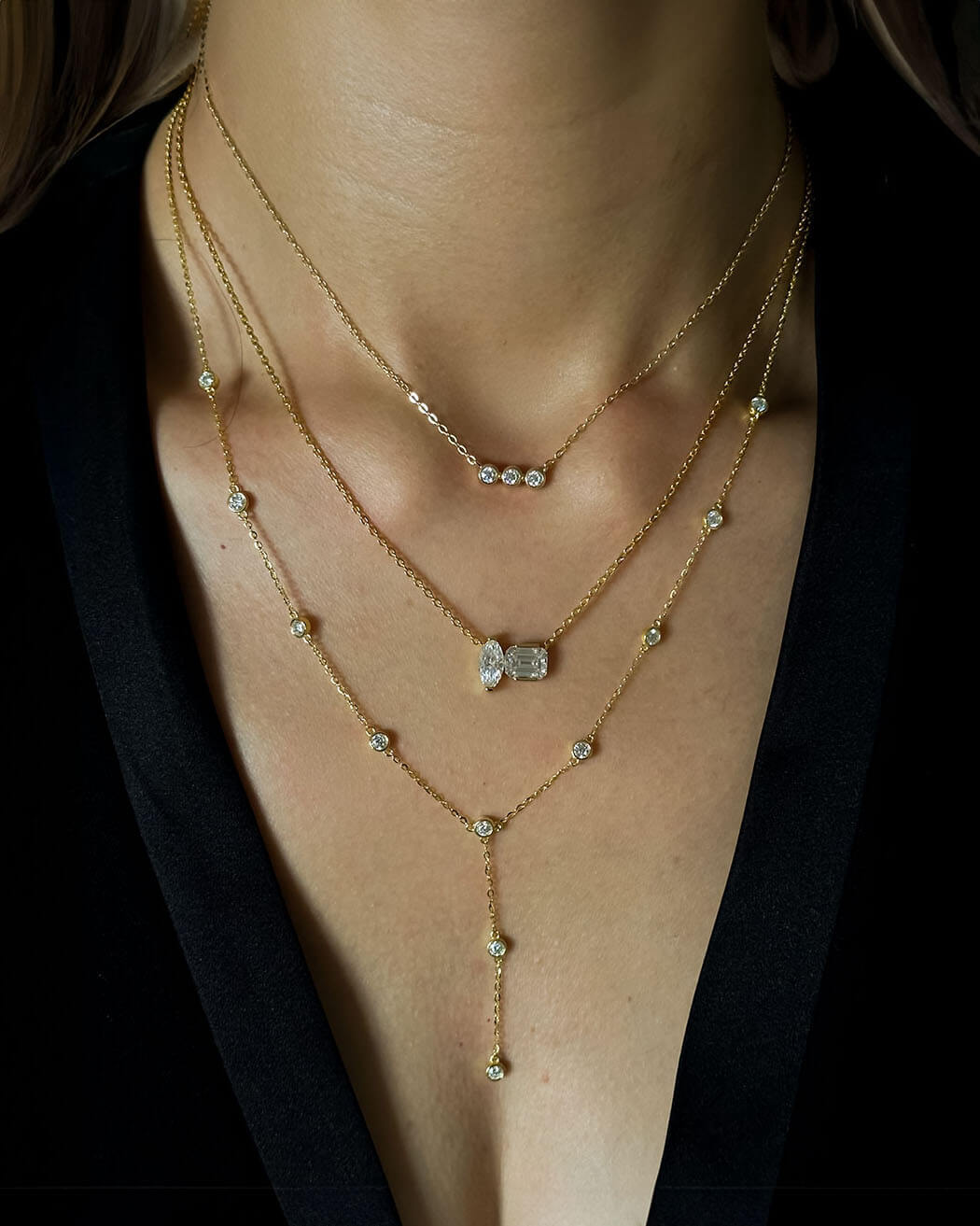Sleek Diamond Pendant Necklace with Subtle Y-Shape-Opreshyne