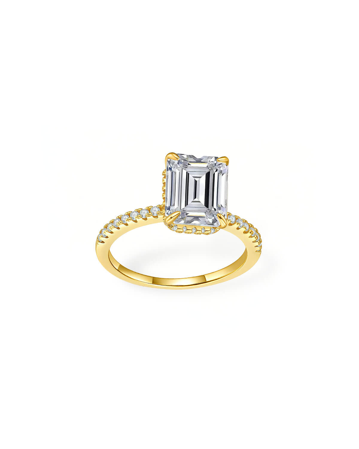 3ct Emerald Cut Diamond Ring | Engagement Moissanite Pavé Band