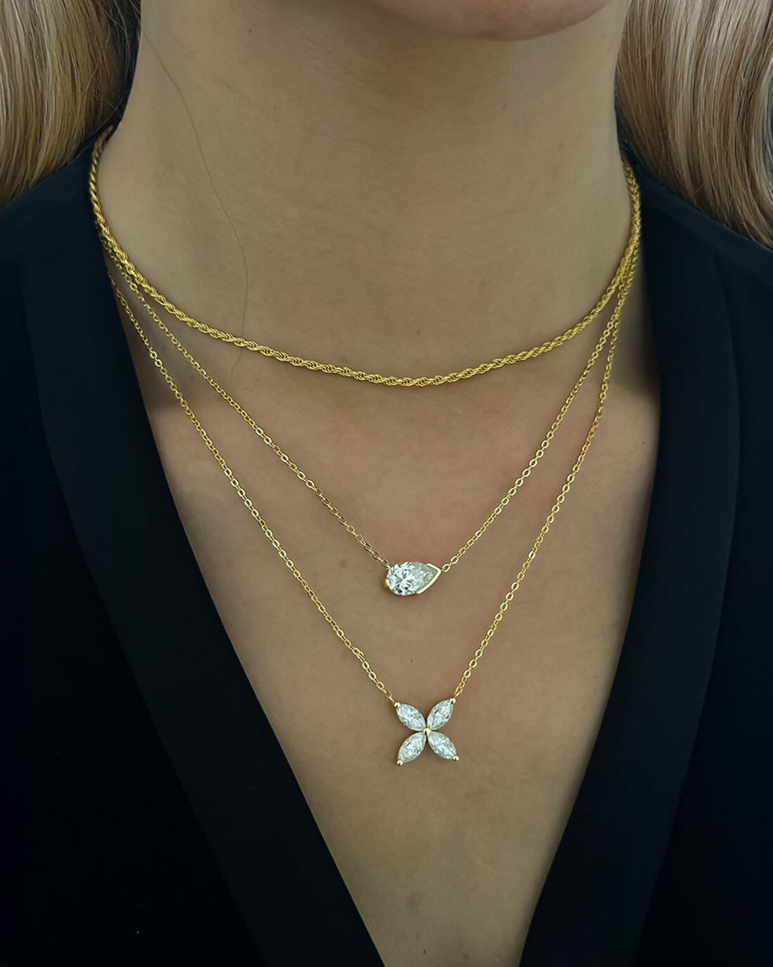 5ct Moissanite Pendant Necklace with Triple-Layer Gold Chain-Opreshyne