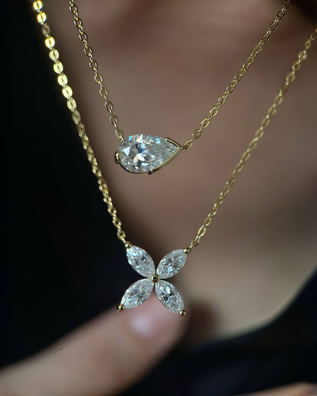 5ct Moissanite Pendant Necklace with Triple-Layer Gold Chain-Opreshyne