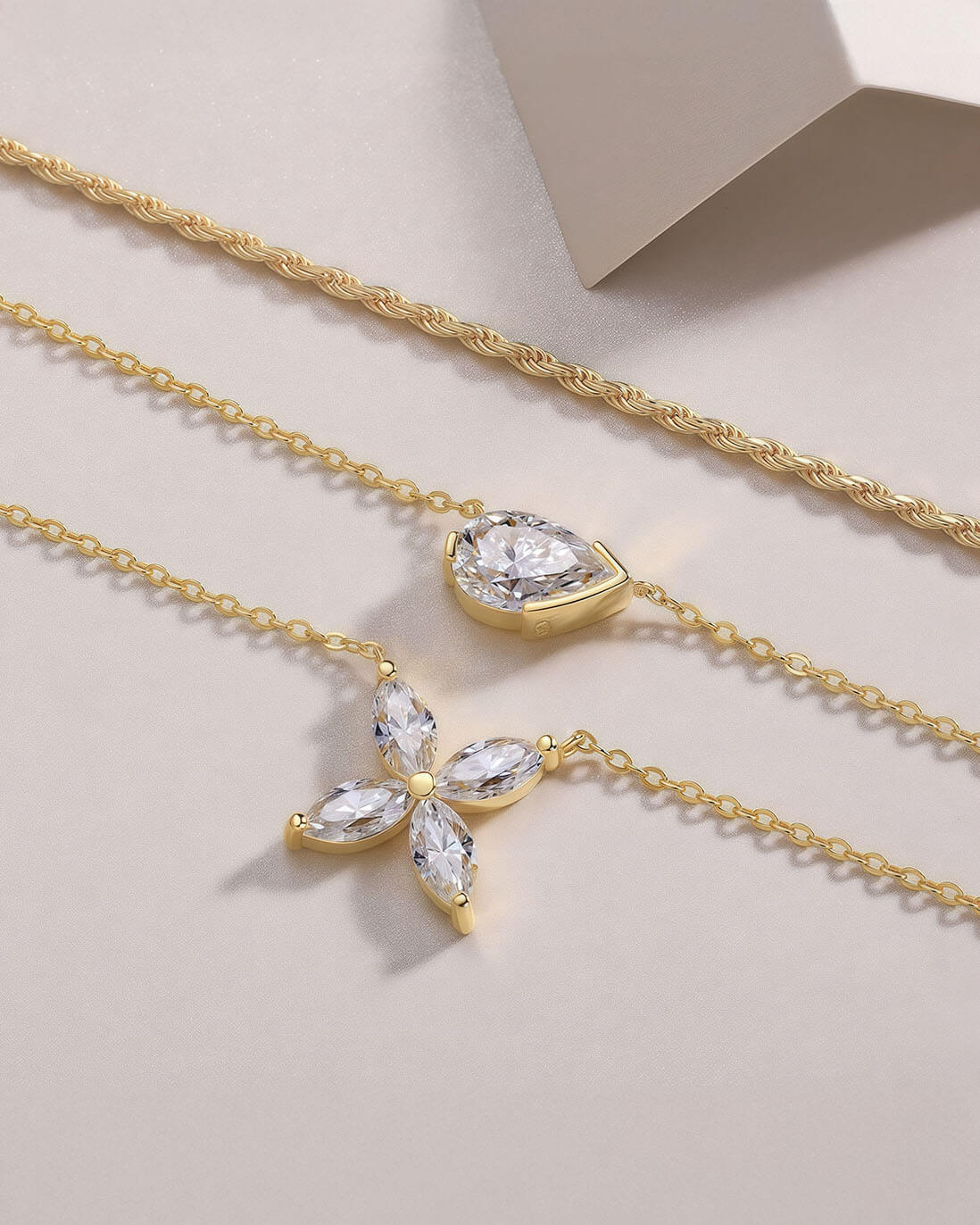 5ct Moissanite Pendant Necklace with Triple-Layer Gold Chain-Opreshyne