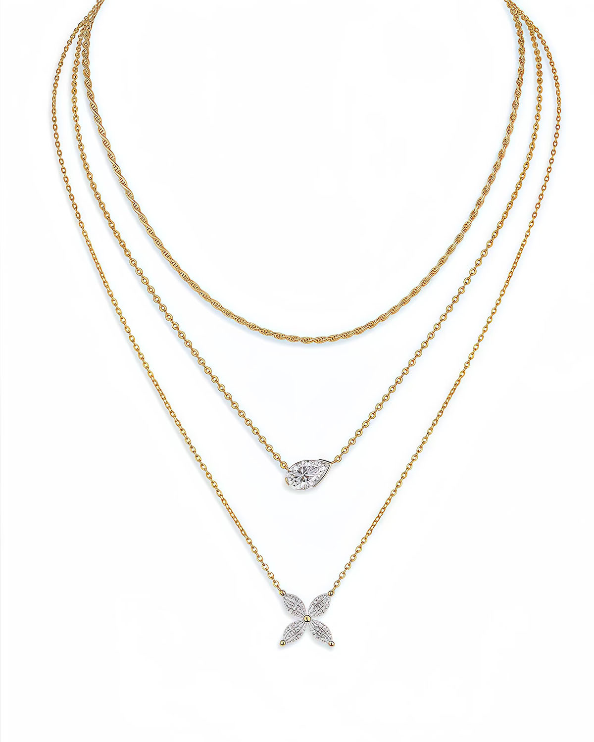 5ct Moissanite Pendant Necklace with Triple-Layer Gold Chain-Opreshyne