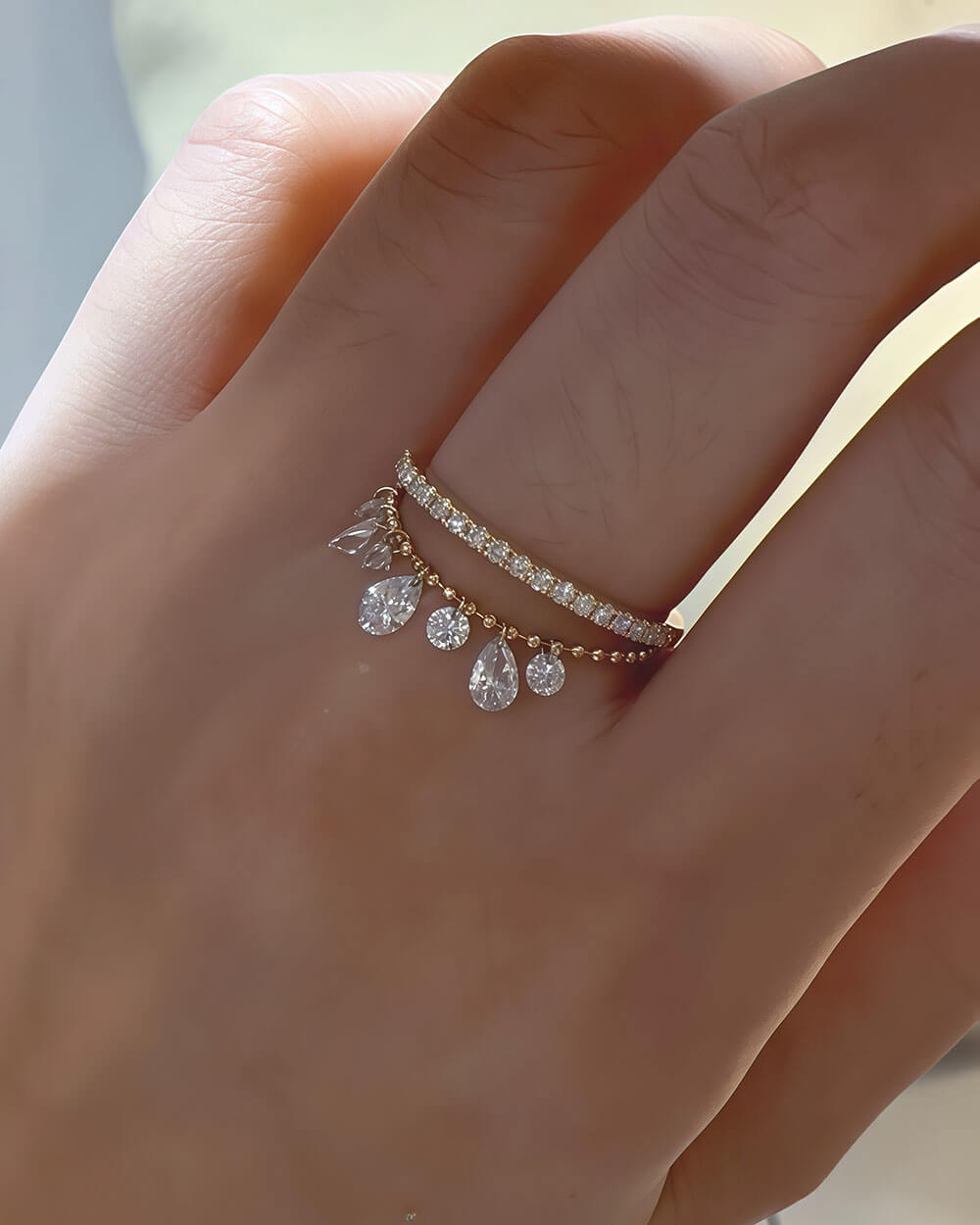 Celeste Arc – Pear Shaped Diamond Ring Adjustable