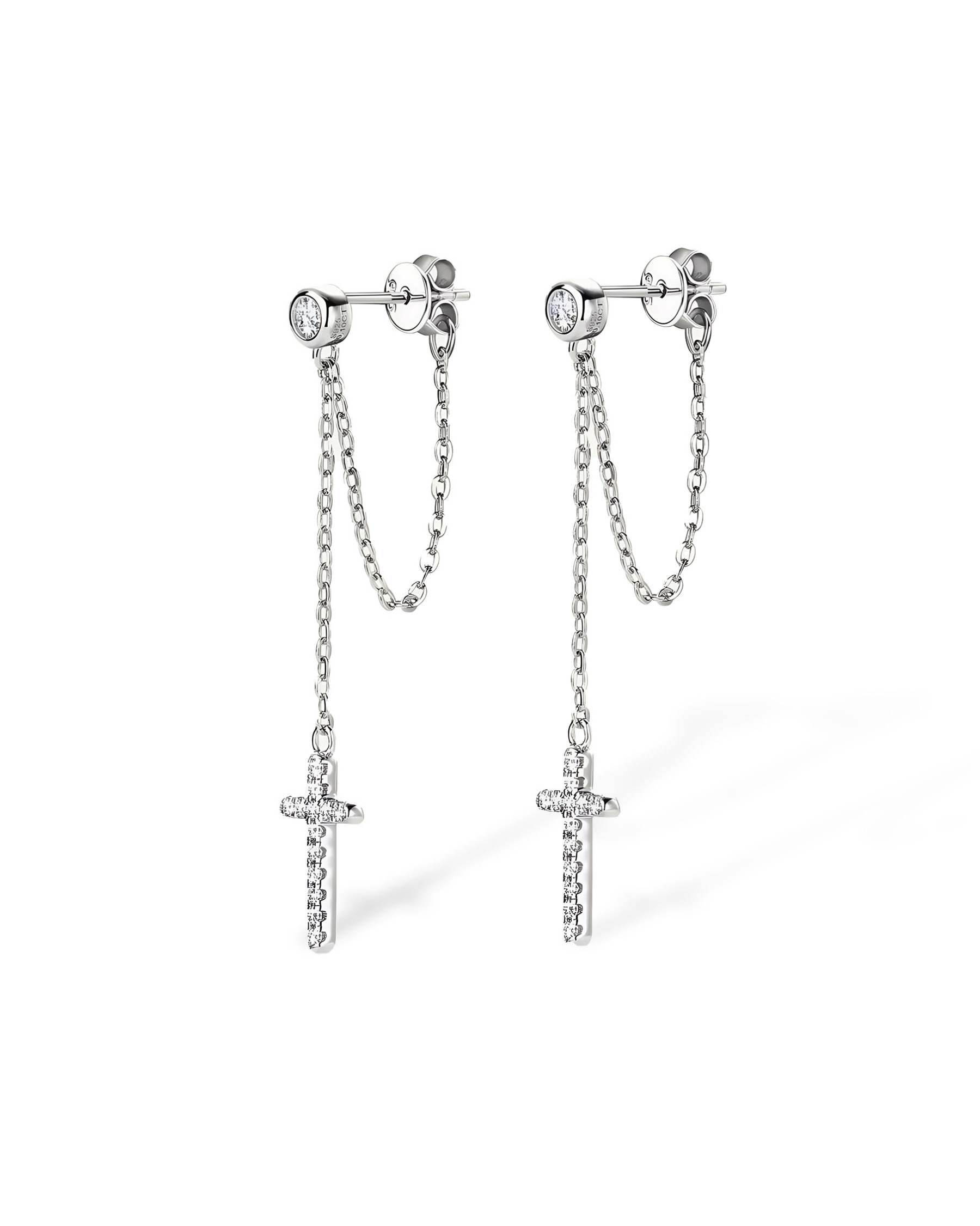 Diamond Cross Earrings | Dangle Chain Style for Everyday Elegance