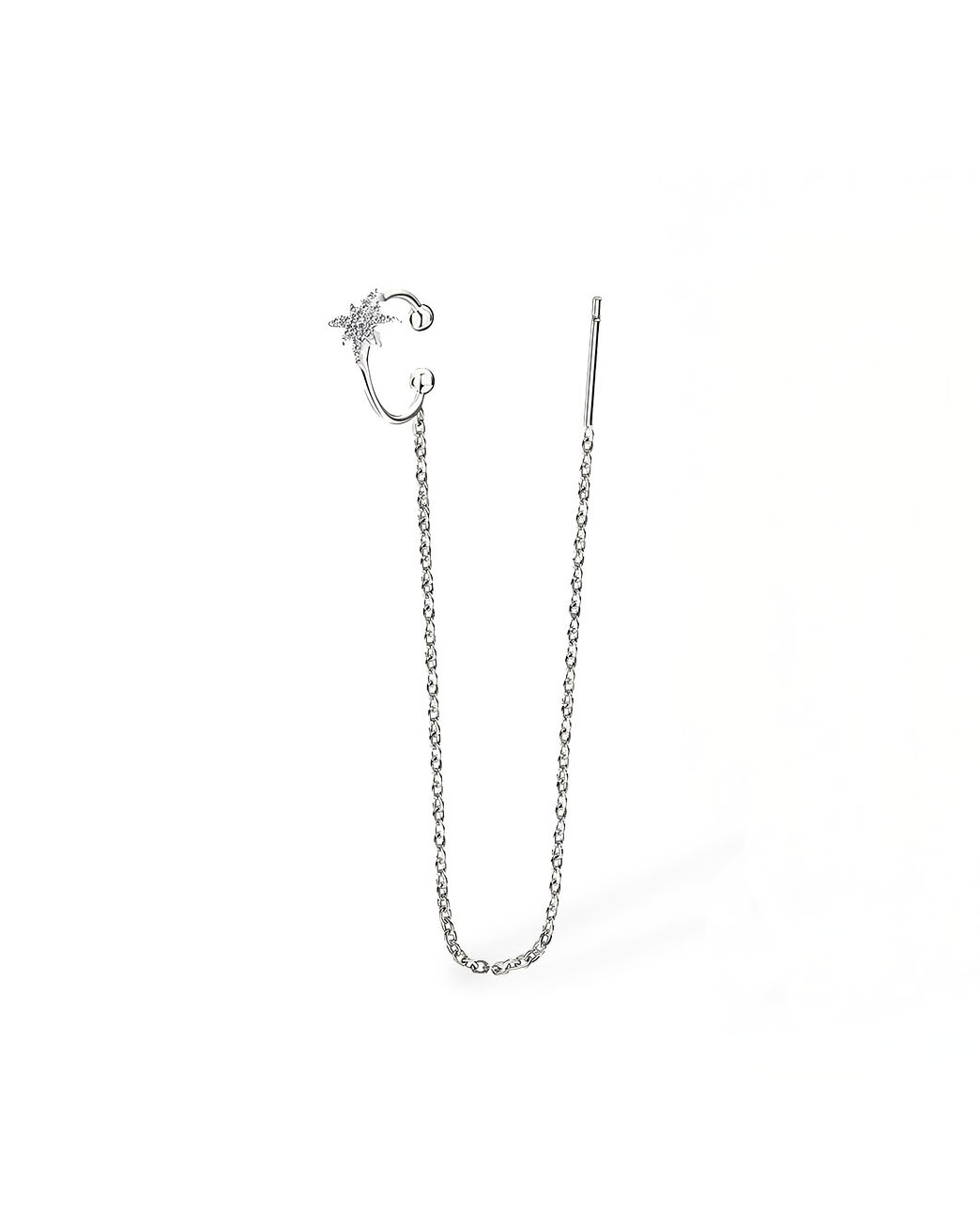 Celestial Drift-Star Through Chain  Ear Cuff