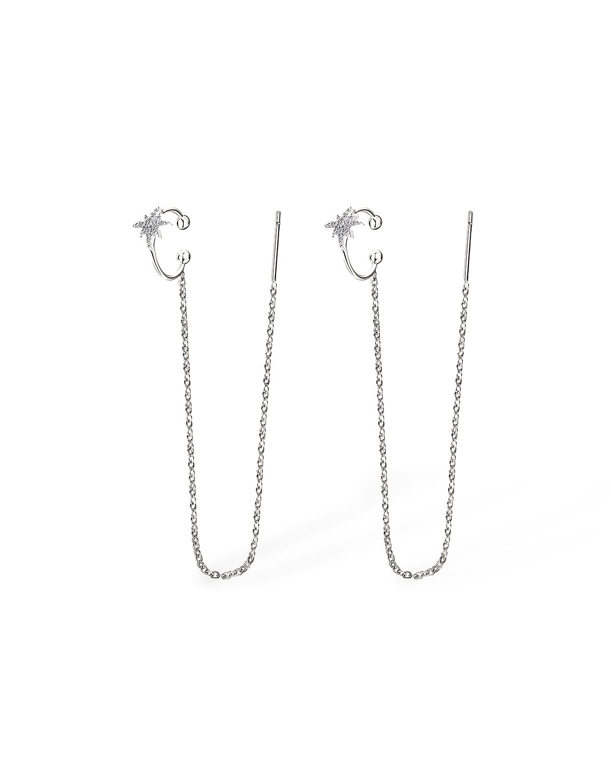 Celestial Drift-Star Through Chain  Ear Cuff