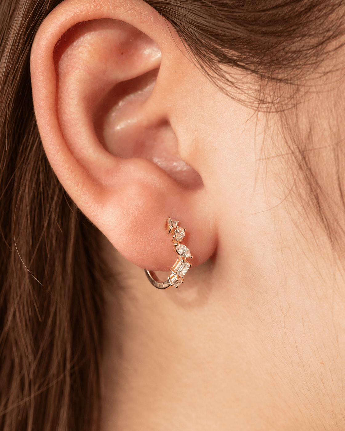 Norevia Mixed Cut Lab Diamond Hoop Earrings