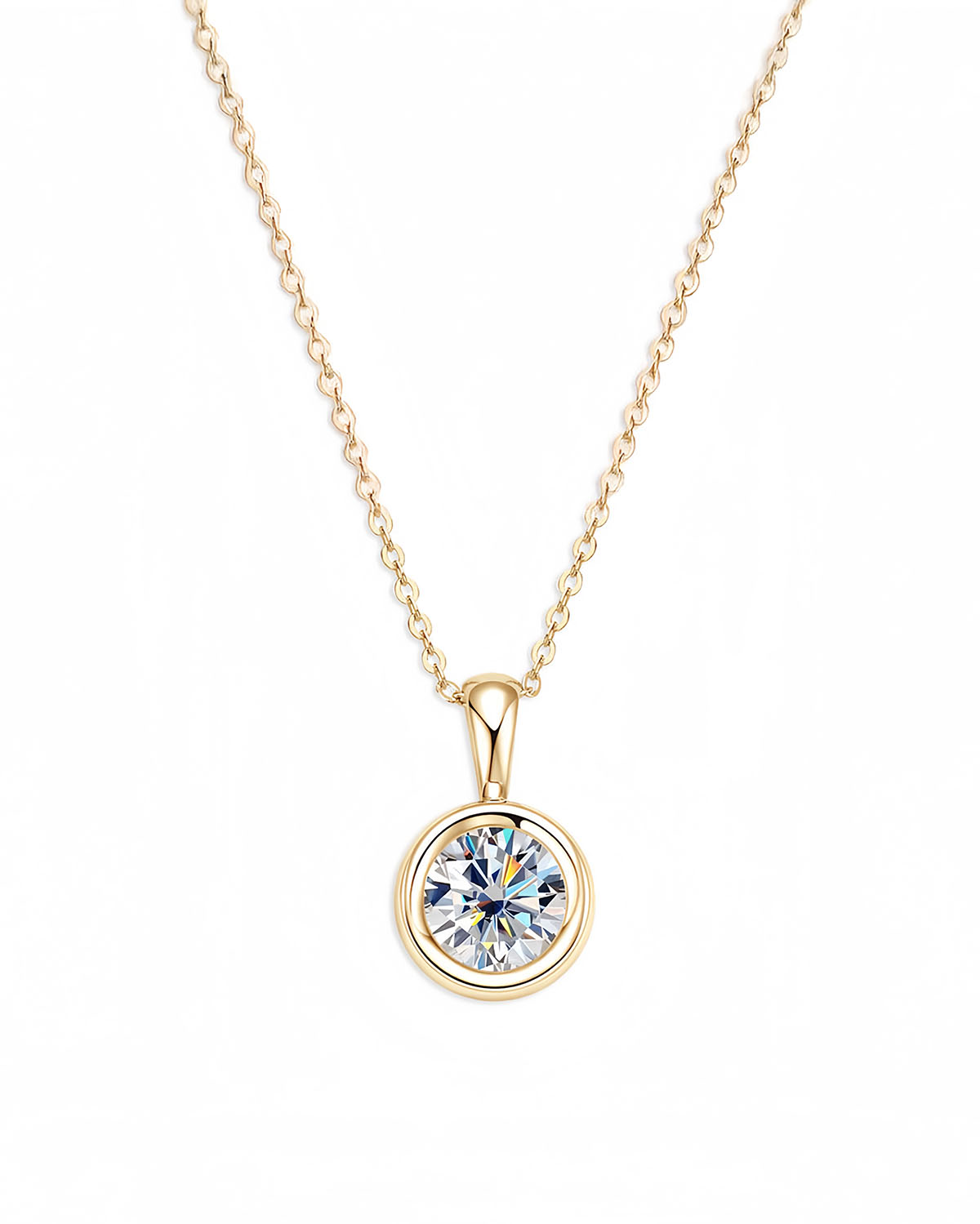 Classic 2ct Solitaire Diamond Necklace in 14K Gold-Opreshyne