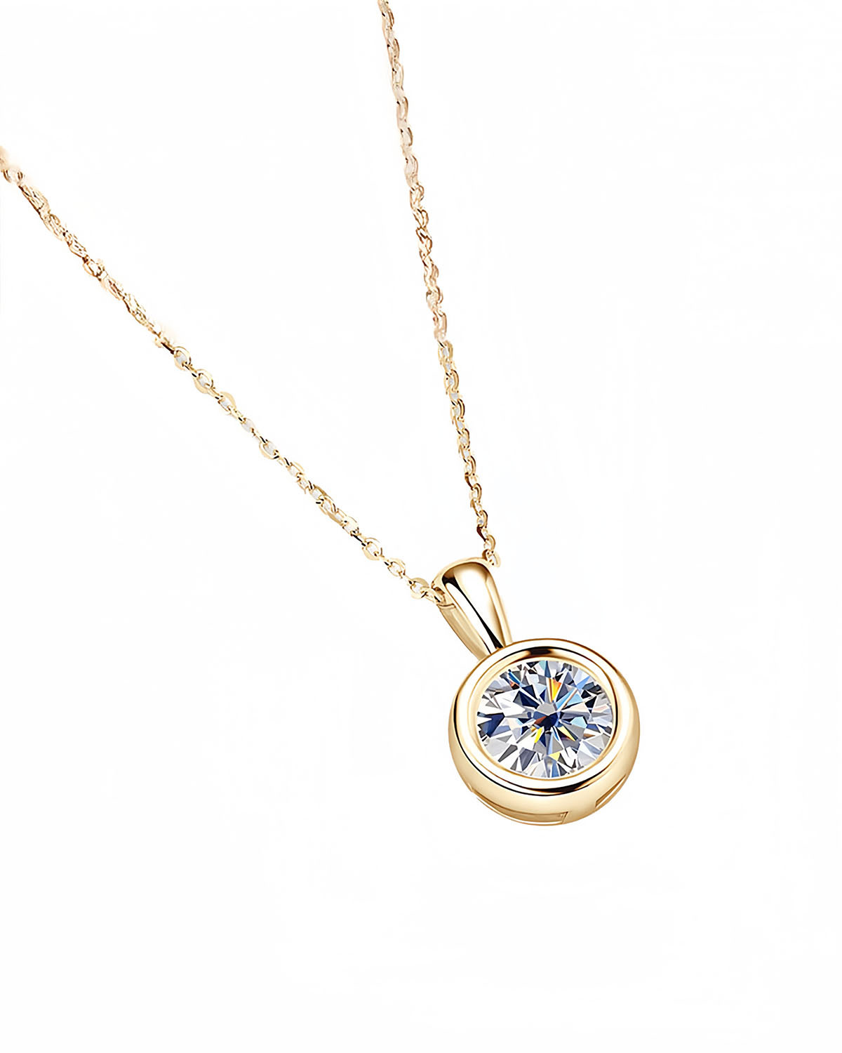 Classic 2ct Solitaire Diamond Necklace in 14K Gold-Opreshyne