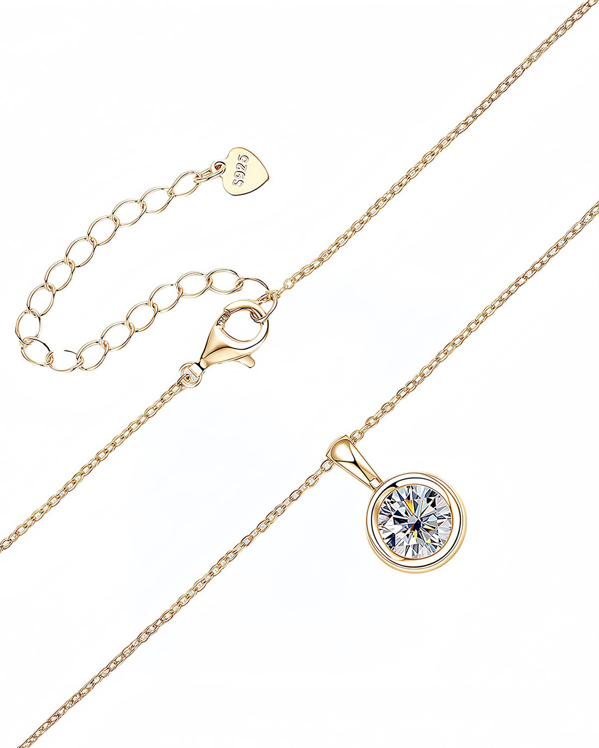 Classic 2ct Solitaire Diamond Necklace in 14K Gold-Opreshyne