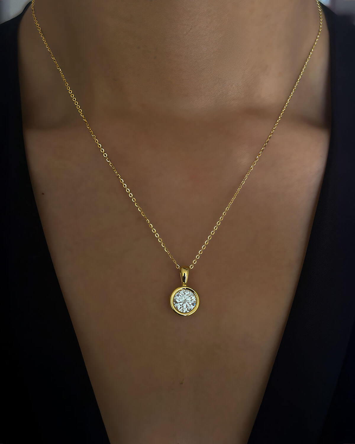 Classic 2ct Solitaire Diamond Necklace in 14K Gold-Opreshyne