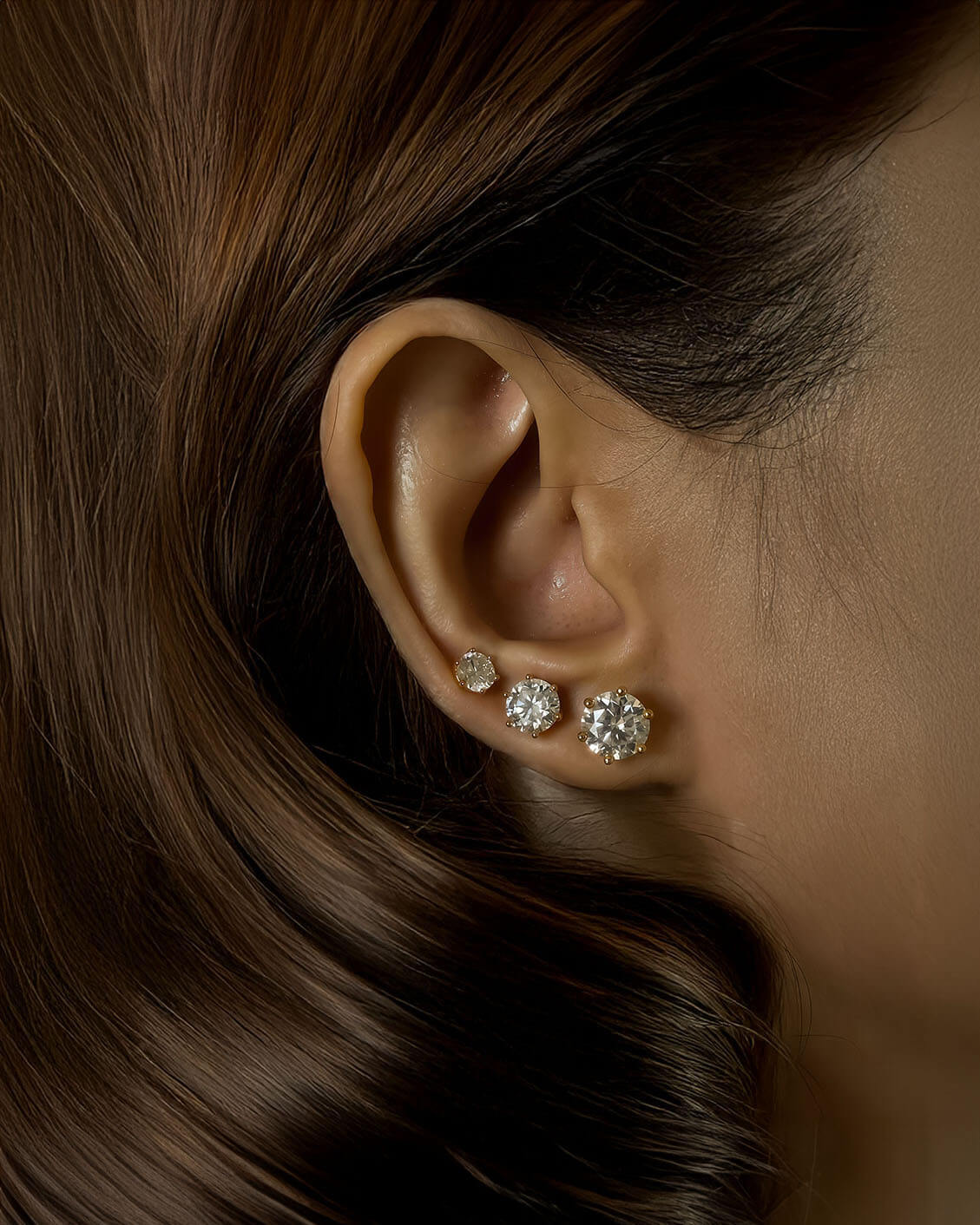 Classic Gold Diamond Stud Earrings with Moissanite-Opreshyne