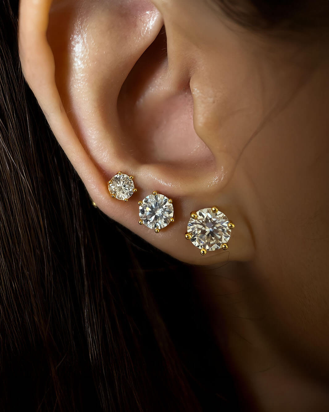 Classic Gold Diamond Stud Earrings with Moissanite-Opreshyne