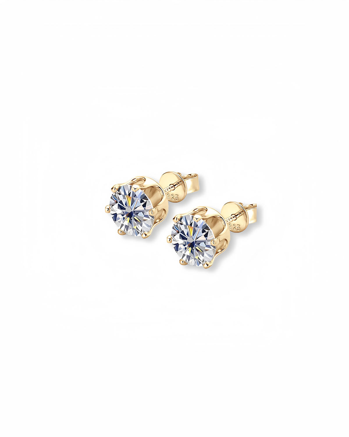 [LLOYD] 14K GOLD☆Basic Volume One-Touch Earrings Radiant Reflections Diamond Solitaire Heart Stud Earrings 1