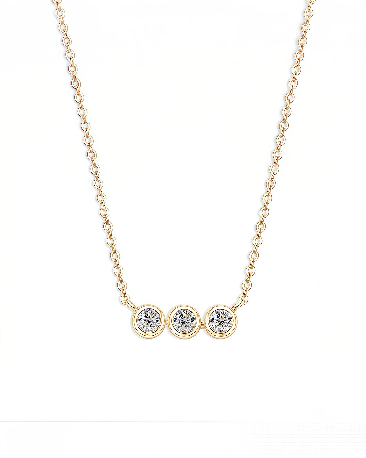 Classic Three Diamond Necklace in 14K Gold-Opreshyne