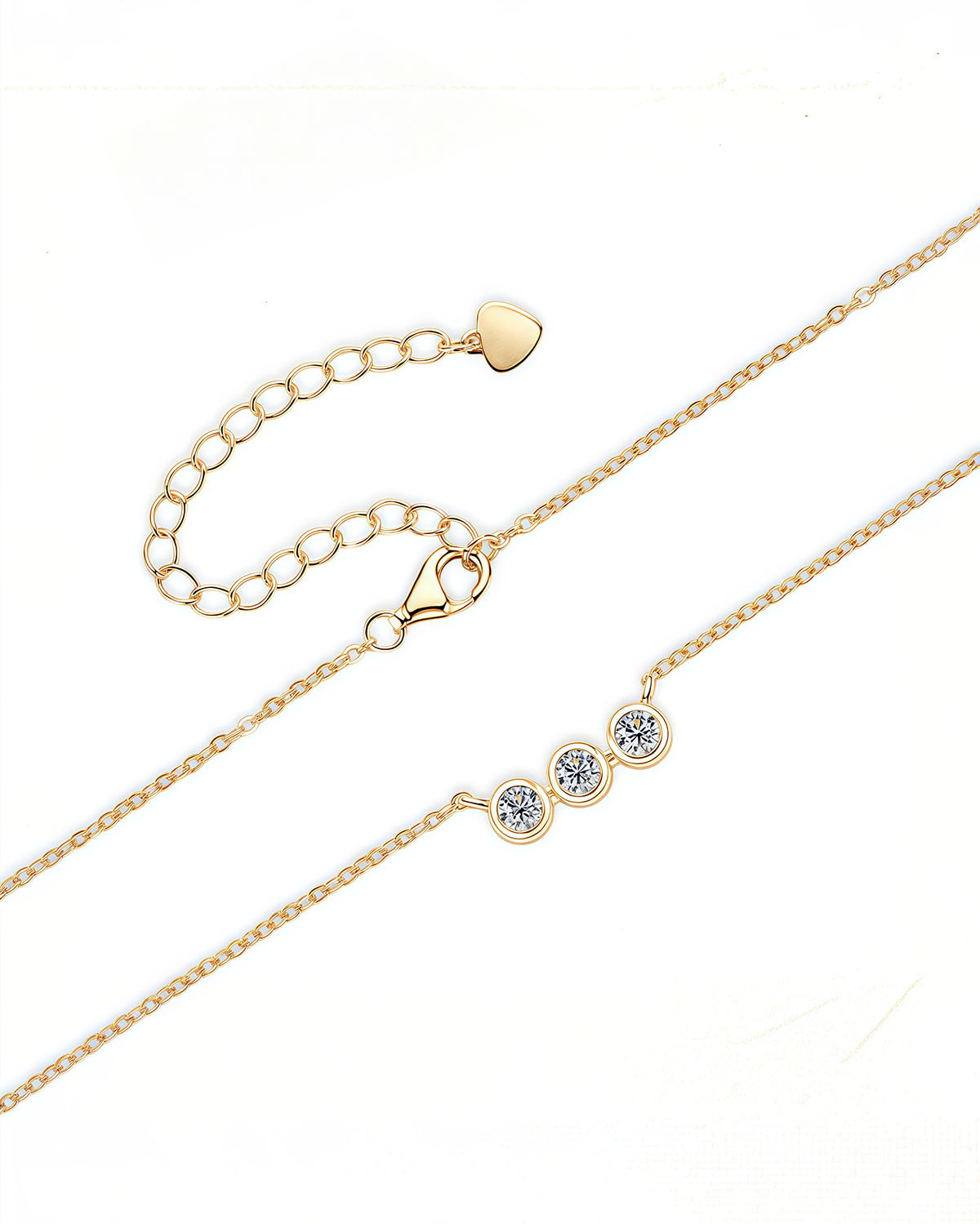 Classic Three Diamond Necklace in 14K Gold-Opreshyne