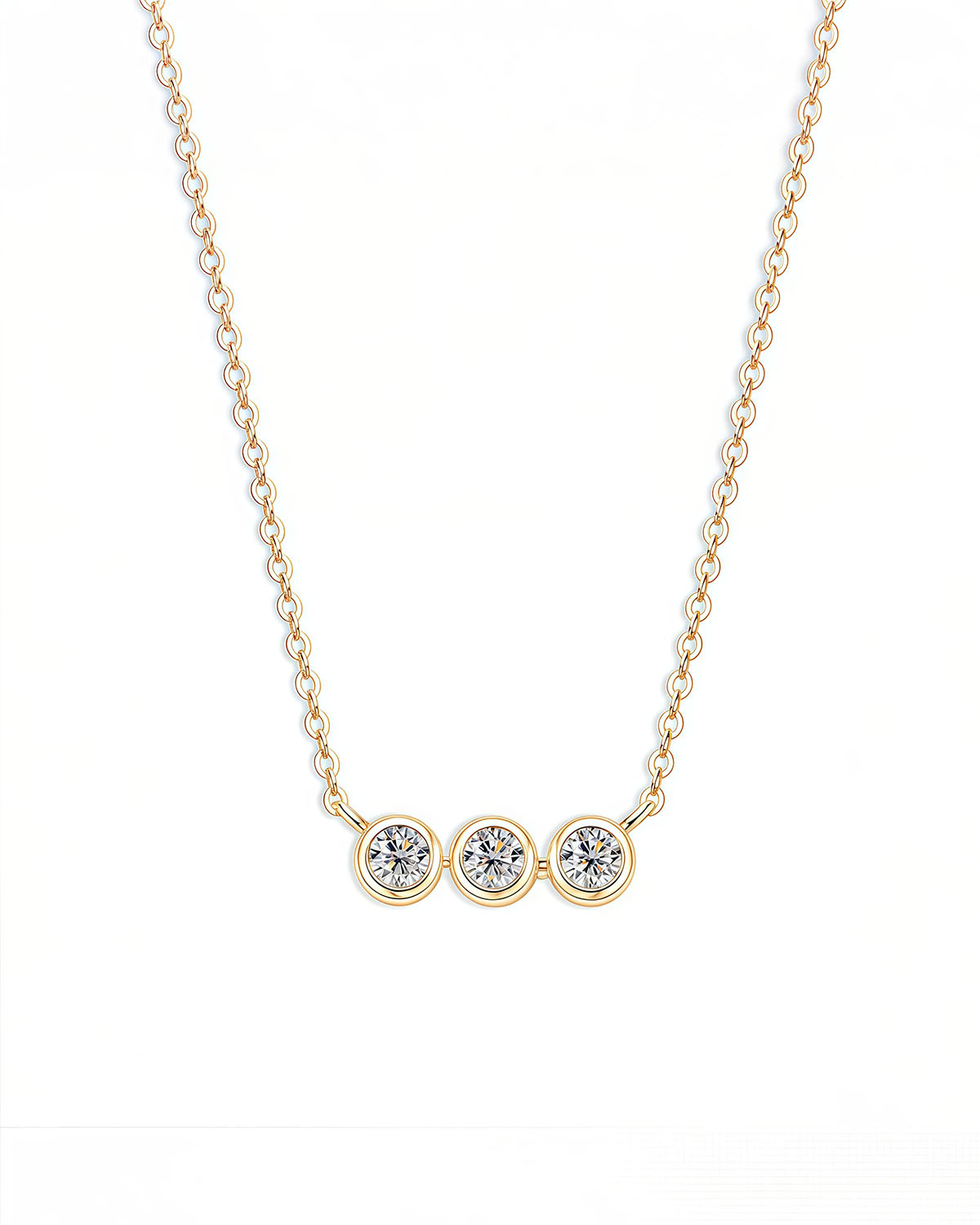 Classic Three Diamond Necklace in 14K Gold-Opreshyne