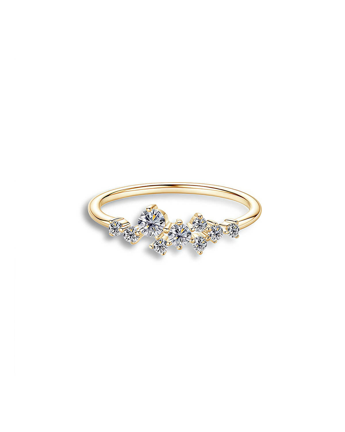 Cluster Diamond Ring 14K Gold On Silver-Opreshyne
