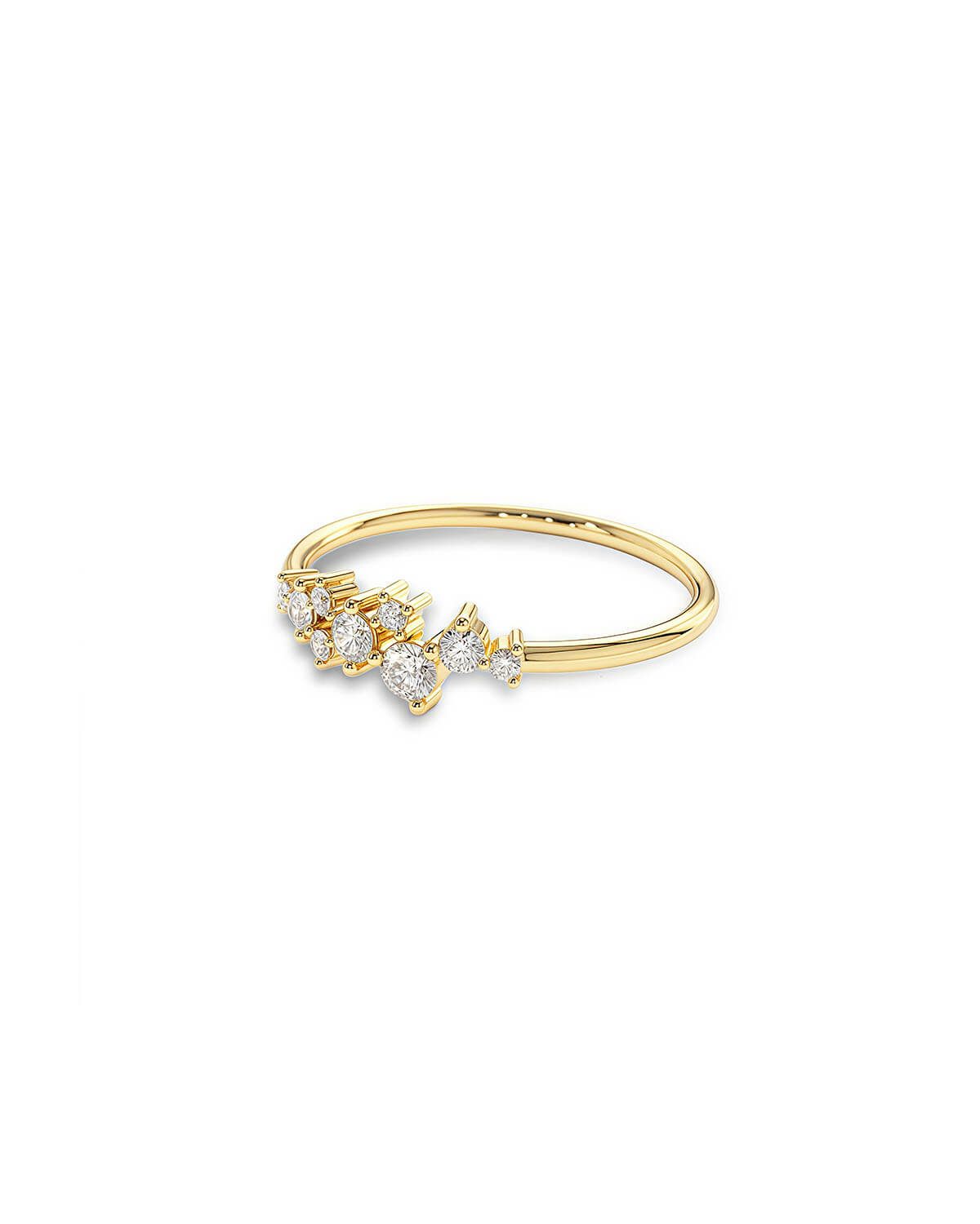 Cluster Diamond Ring 14K Gold On Silver-Opreshyne